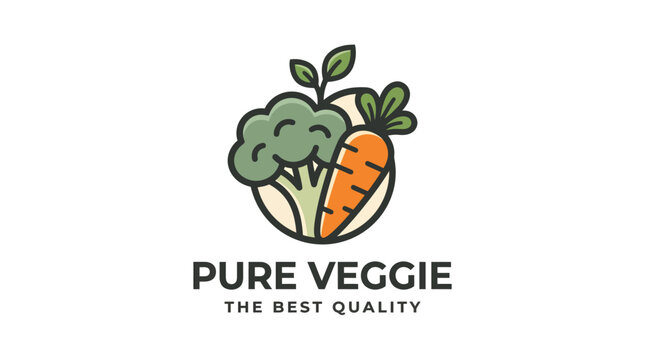 Minimalist logo design for Pure Veggie featuring broccoli and carrot.