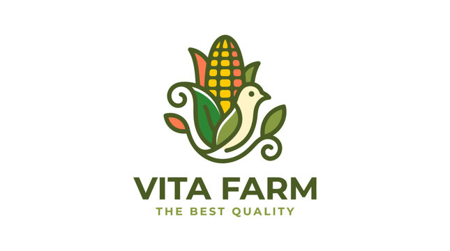 Minimalist Vita Farm logo design featuring a stylized bird and corn cob.