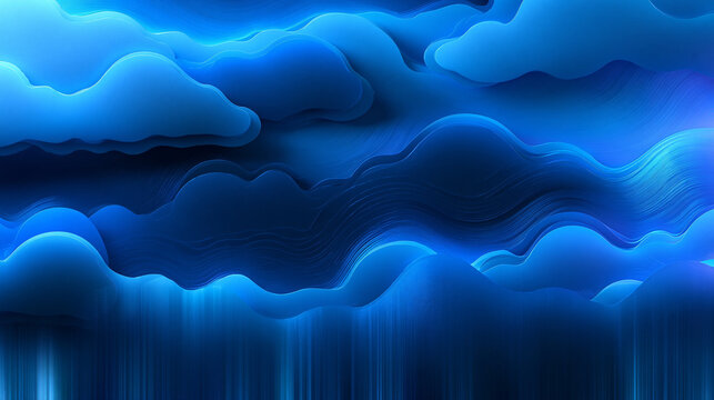 Abstract 3D Layered Blue Clouds and Waves Background