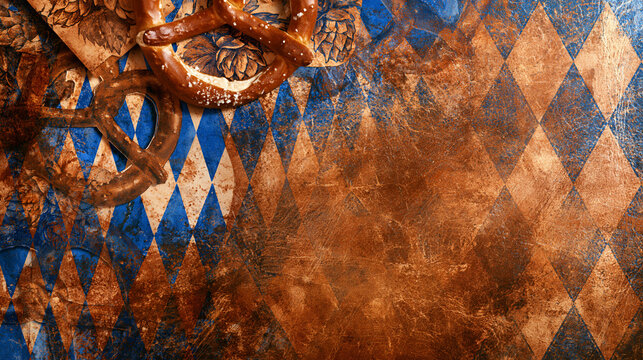 Oktoberfest Bavarian Background with Pretzels and Copy Space