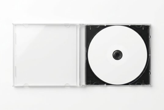Blank White CD Disc in Open Clear Jewel Case Mockup Isolated on White Background for Branding and Design