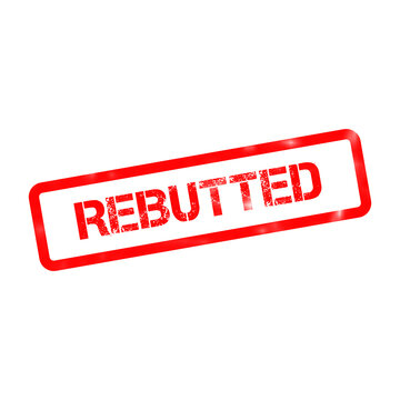 Red rebutted rubber stamp icon, distressed ink texture on white background, rejected and denied document mark for legal or business use