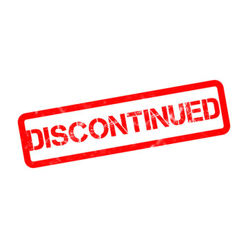 Discontinued red rubber stamp on white background. Grungy discontinued text sign. Red ink stamp for product cancellation.