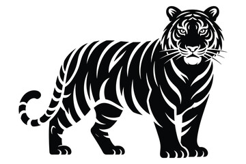 Obraz premium Detailed tiger illustration presented as a black silhouette