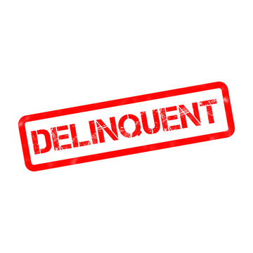Delinquent red rubber stamp, distressed grunge ink texture, overdue payment and debt collection concept on white background