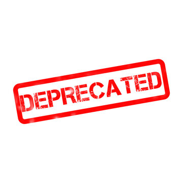 Deprecated red rubber stamp on white background. Grungy red ink stamp with deprecated text. Obsolete status mark for software and documents.