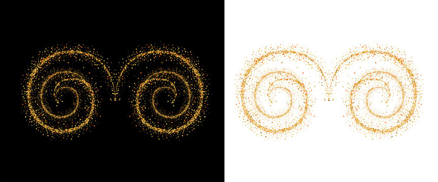Abstract decorative golden sparkling swirl pattern isolated on black