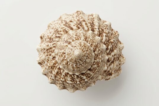 Top View of a Beautiful Spiral Seashell Isolated on White Background - Intricate Natural Pattern and Texture
