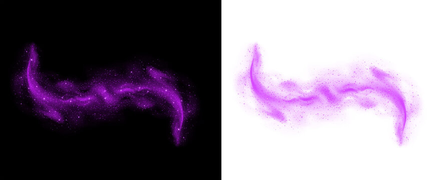 Abstract glowing purple magic stardust wave trail isolated on black