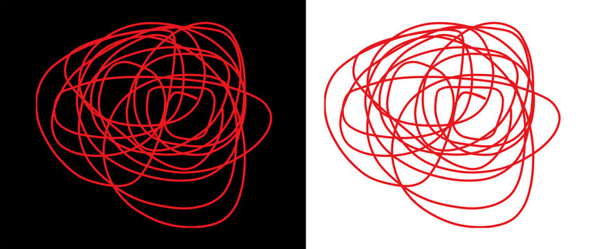 Abstract red messy tangled scribble line doodle isolated on transparent background