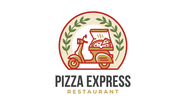 Pizza Express Restaurant Logo Design with Delivery Scooter.