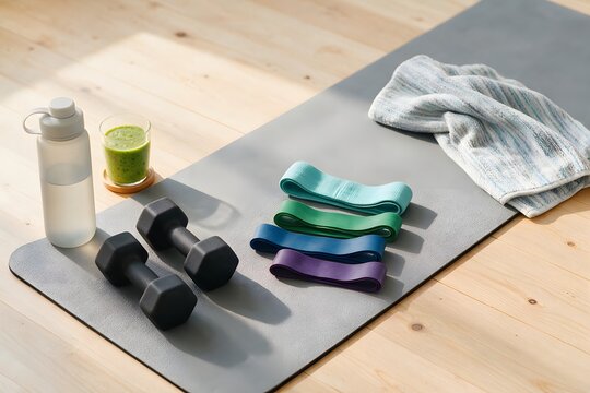 Wellness and Exercise Essentials in Natural Morning Light