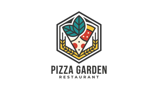 Pizza Garden Restaurant Logo Design Concept.