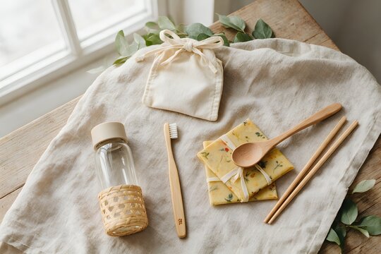 Zero Waste Everyday Essentials on Linen Fabric