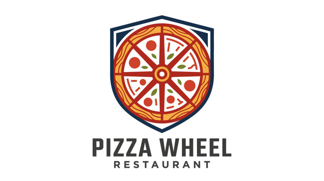 Pizza Wheel Restaurant Emblem Logo Design.
