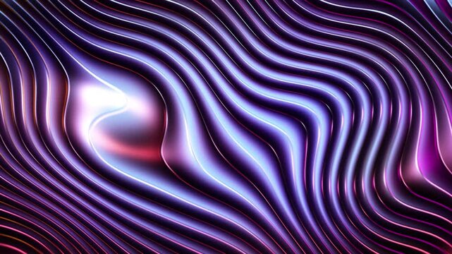 High-quality 4K abstract video animation featuring procedural JavaScript mesh gradients. A dynamic, smooth, and flowing wavy surface with metallic reflections and 3D fluid motion. 