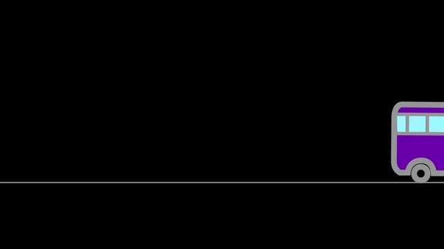Purple minibus line icon animation, small passenger van public transport animation. Colorful line art mini bus moving animation.