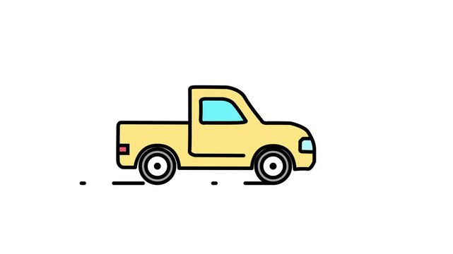 Colorful line icon Pickup truck driving animation for transport and cargo delivery concept. colorful line art car moving animation.