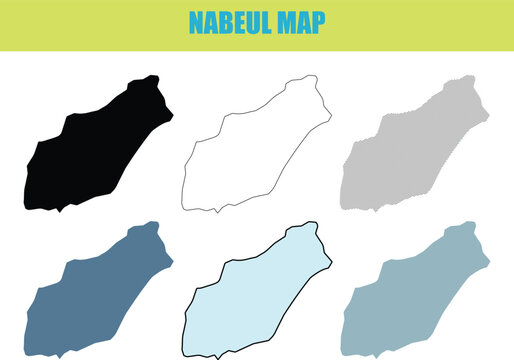 Nabeul map outlines in fill outline and lined style against a clean background for geographic concepts