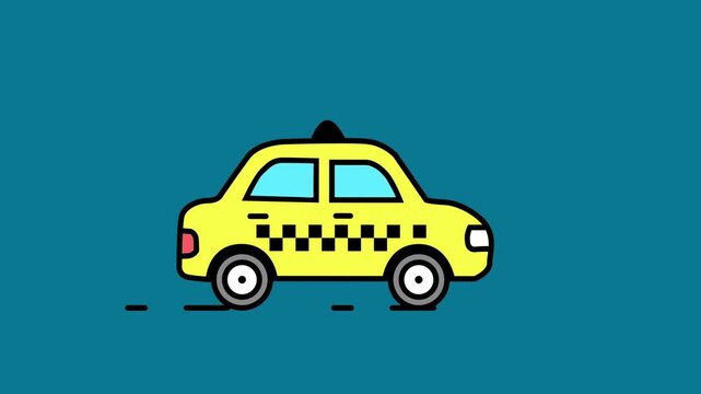 Yellow taxi cab driving animation for ride sharing and city transport concept simple line art design.