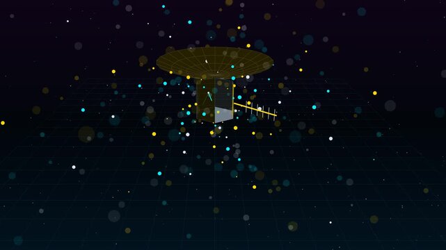 Deep Space Autonomous Probe with Gold Parabolic Antenna and RTG Radiator