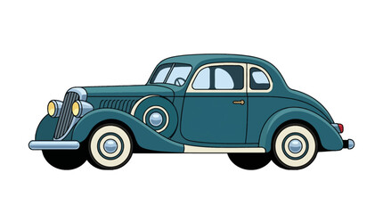 Fototapeta premium Vintage teal classic car illustration on white background