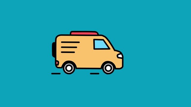 Delivery van moving animation, cargo transport service vehicle colorful line icon animation.