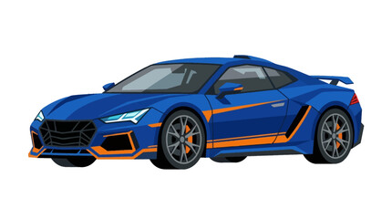 Fototapeta premium Blue and Orange Sports Car Vector Illustration on White Background