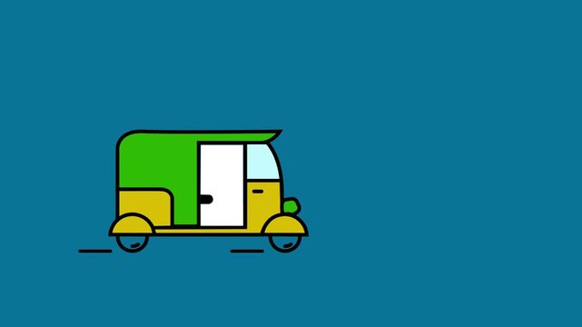 Auto rickshaw line icon animation for ride sharing and city transport concept, three wheeler taxi transport animation.