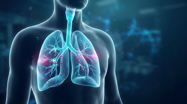 Digital illustration of human respiratory system and lungs