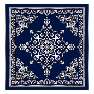 Classic blue and white paisley bandana pattern with intricate geometric design