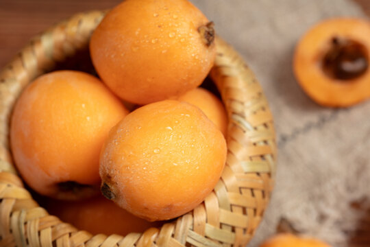 Ripe Loquats in Woven Basket
