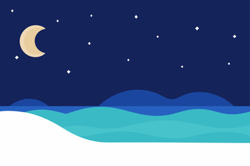 Fototapeta premium Starry Night Over Quiet Beach On White Background