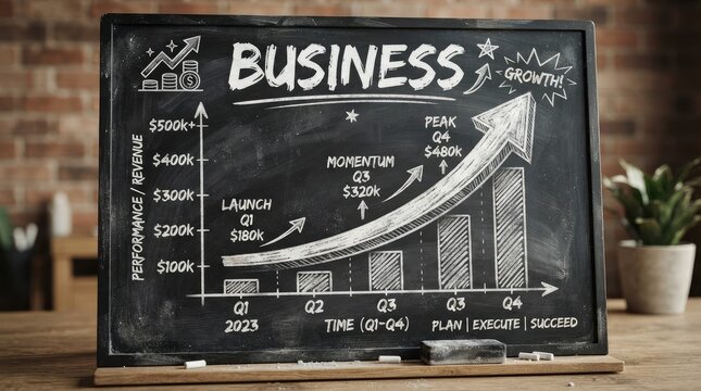 Business growth chart drawn on blackboard
