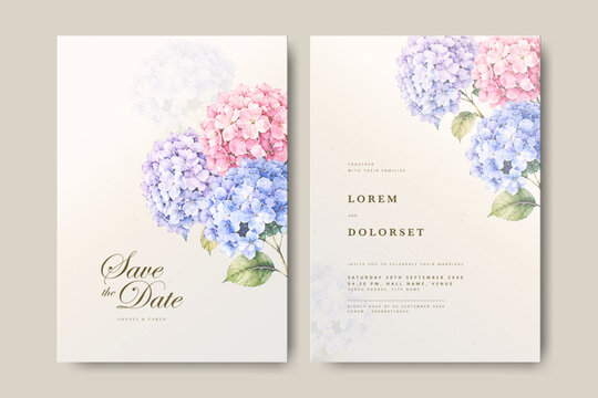 wedding invitation card with hydrangea flower