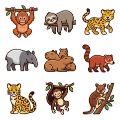 Naklejka premium Collection of cute cartoon jungle animals in flat design style