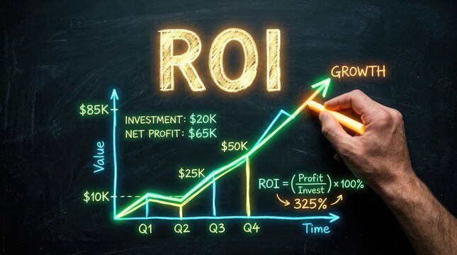 Hand drawing financial growth chart on blackboard