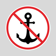 No anchor sign featuring a black anchor crossed out by a bold red prohibition symbol on a clean white and gray background. © Umm Hamzah