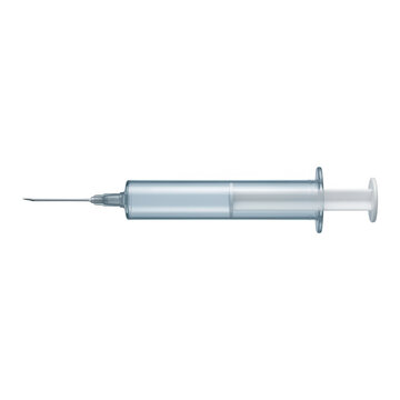 Siringa medica sterile con ago isolata su sfondo bianco, illustrazione vettoriale per concetti di vaccinazione e assistenza sanitaria.