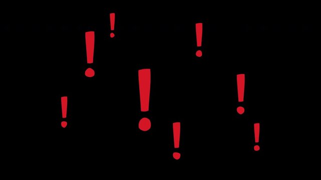Red exclamation marks scatter animation on transparent background