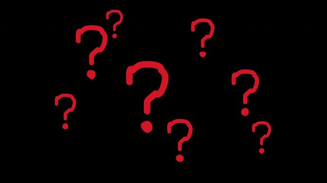 Red question marks scatter animation with alpha channel