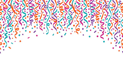 Obraz premium Colorful party confetti and streamers falling on a white background for celebration