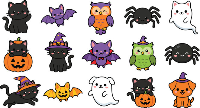 Halloween themed cartoon animals and creatures for kids