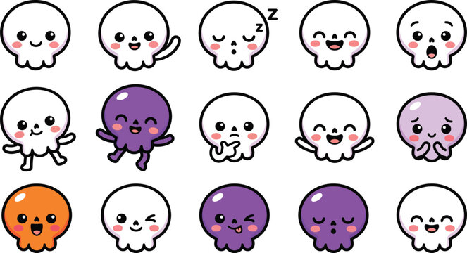 Cute cartoon octopus characters for Halloween decoration and design