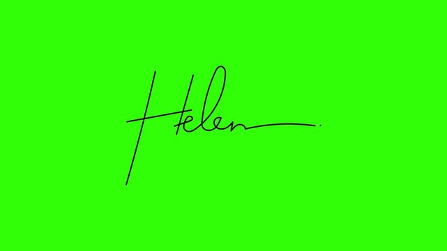 Helen name signature looping animation on green background
