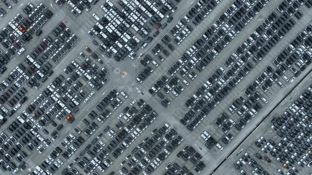 This EV car awaits shipping. Each EV car gets loaded. The EV car goes overseas.