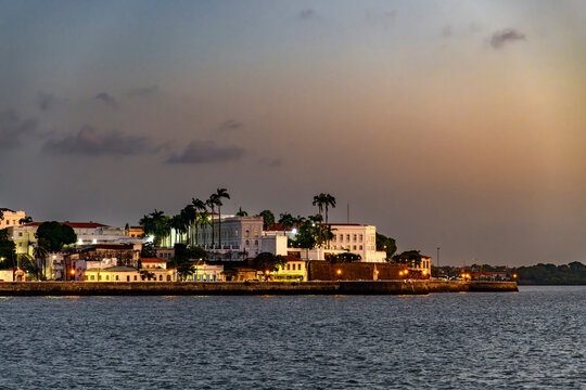 The historic center of the city of Sao Luis, Maranhao, seen from the river that flows through the city.