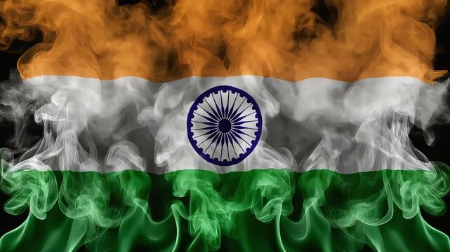 Abstract Indian flag with saffron white green colored smoke