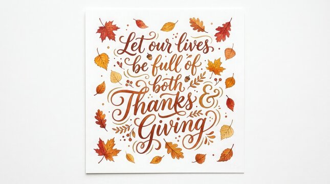 A beautiful decorative print featuring autumn leaves and elegant calligraphy celebrating the festive spirit of thanksgiving day in canada during the fall