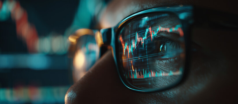 someone analyzing financial data on reflection in the glasses